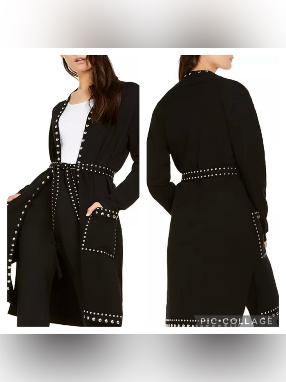 INC International Concepts Studded Long Cardigan Women's PS Black Belted NWOT